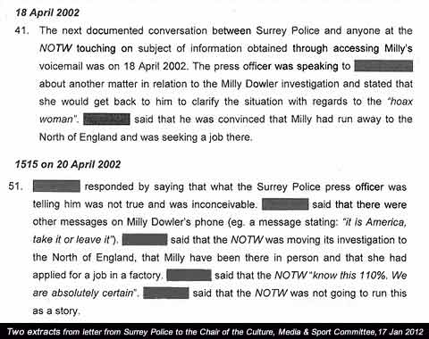 Extracts from police letter published 17 January 2012